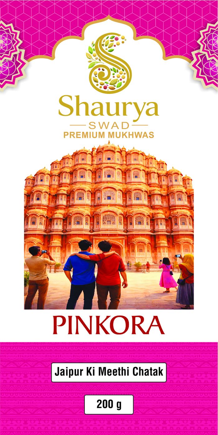 Pinkora premium mukhwas label, Jaipur Ki Meethi Chatak